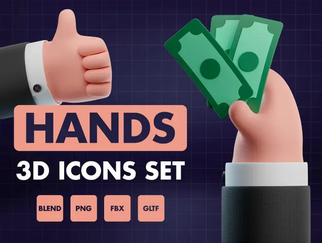 HAND 3D icons pack  30款趣味卡通手势3D图标icon设计素材webp免抠图片