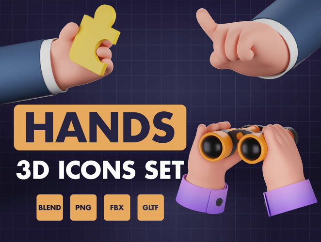 HANDS 3D Icons Set  15款3D卡通人物插画图片,手指动作手势插画素材png免抠图