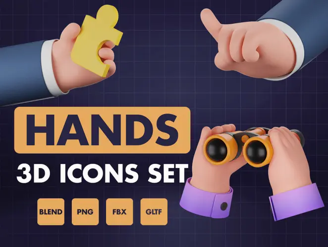 HANDS 3D Icons Set  15款3D卡通人物插画图片,手指动作手势插画素材webp免抠图