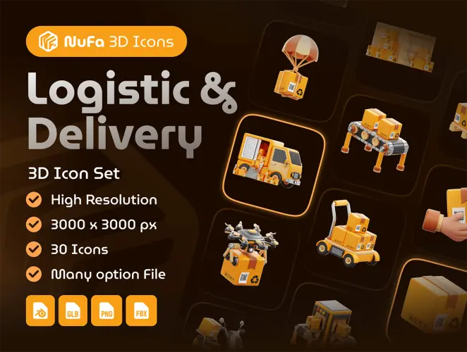 Logistic & Delivery 3D Icon Set  30款高清物流配送3D模型图标合集优质货物运输三维立体icon图标