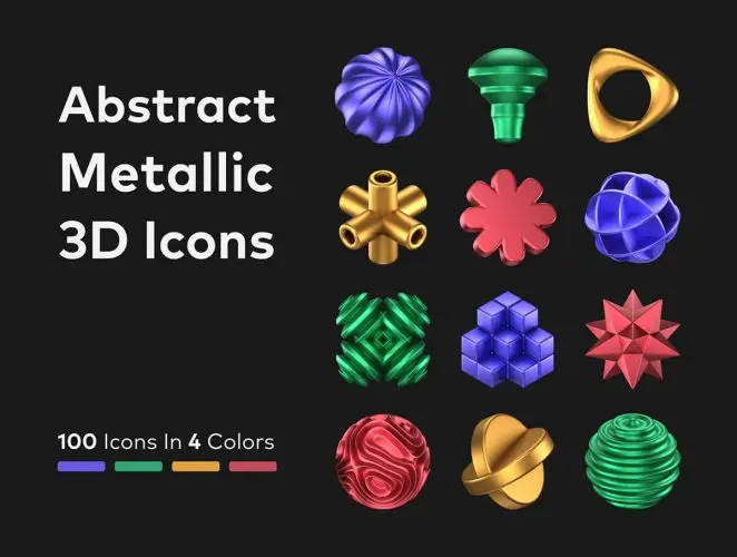 Abstract Metallic 3D Icons 创意金属质感个性3d立体渲染网站app小程序webp免抠icon图标设计素材