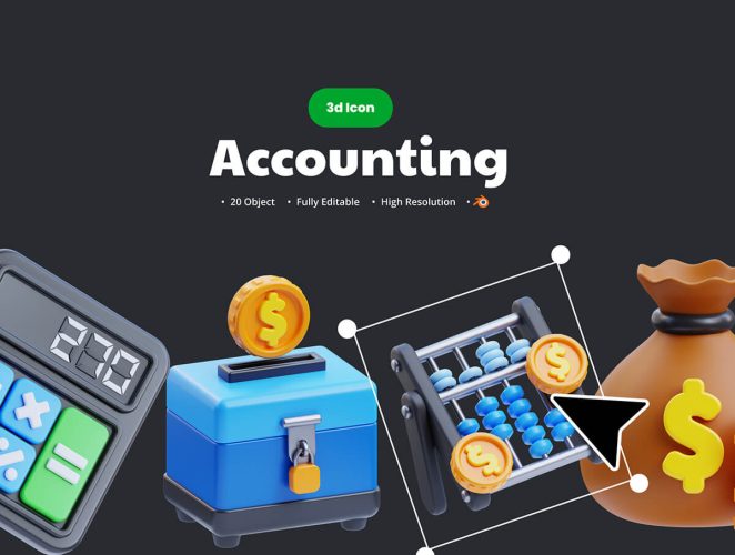 Accounting 3d Illustrations  20款财务会计账务数据报告app占位插图3D图标icon设计素材png免抠图