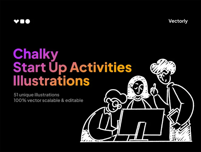 Chalky Startup Activities Illustrations 商业项目介绍演示卡通扁平矢量插图插画设计素材webp免抠图片