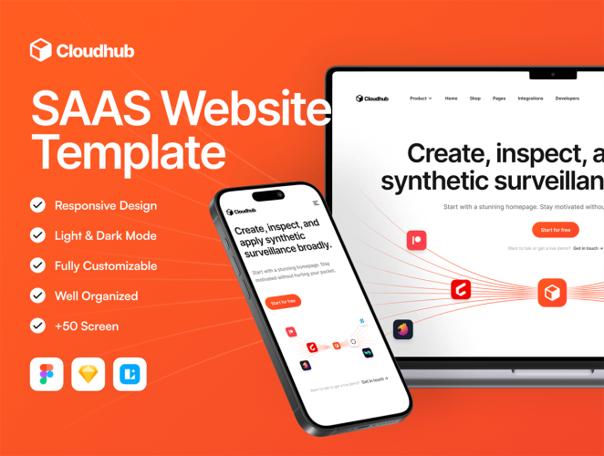 Cloudhub – SAAS Website Template 企业SaaS产品网页界面设计网站模板ui素材