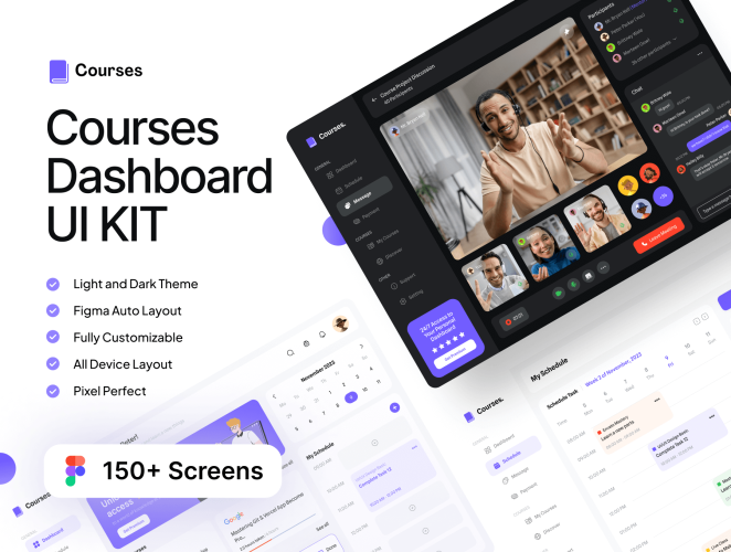 Courses – Courses Dashboard UI KIT  60多屏双配色响应式在线课程教育培训ui界面figma套件模板