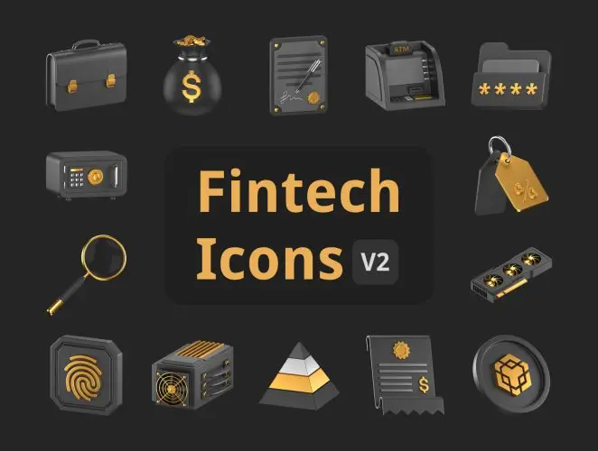 Fintech 3D Icons Pack Vol. 2 金融科技安全加密货币金色3D图标icon设计素材webp免抠图片