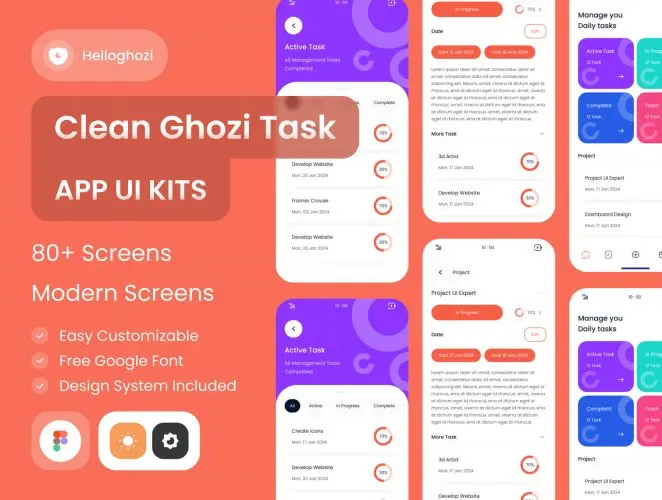 Ghozi Task Management mobile app 国外在线任务管理计划安排手机app界面设计模板