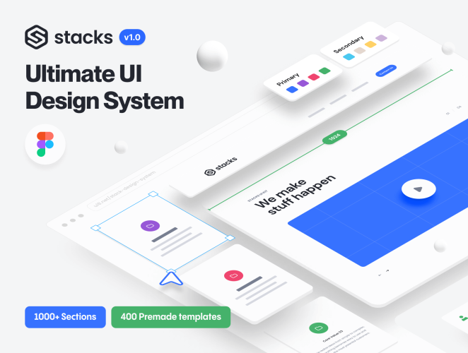 Stacks – Ultimate UI Design System 400屏响应式多用途系统用户界面app网页组件卡片设计UI套件