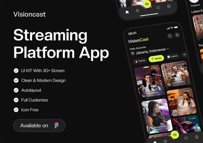 Visioncast Streaming Platform App UI KIT 国外在线影院流媒体平台电影app用户界面设计ui套件模板