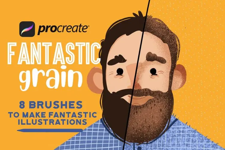 Fantastic grain for Procreate  8款颗粒感手绘板插图插画艺术笔刷绘画炭笔速写Procreate画笔插件素材