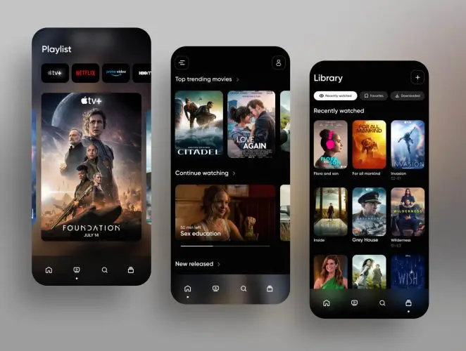 Movie Streaming App 移动影院手机app界面设计在线电影ui设计素材
