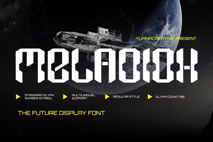 Meladiox – Future Display Font 未来科幻机能电竞游戏赛博朋克科技海报封面标题英文字体