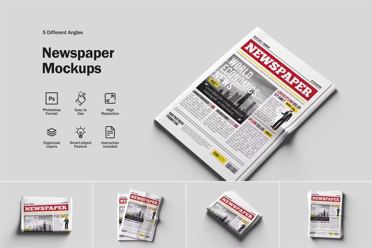 Newspaper Mockups 纸质报纸模型展示设计贴图ps样机素材