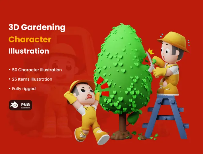 Gardener Illustration 农场主园丁园艺工人种植丰收营销演示3D图标icon设计素材webp免抠图片