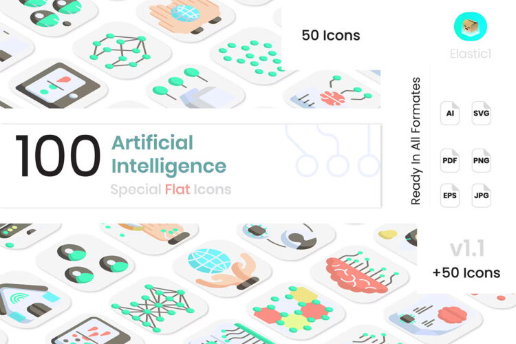 Artificial Intelligence Flat Icons 互联网人工智能科技系统平面线面结合小图标icon矢量设计素材