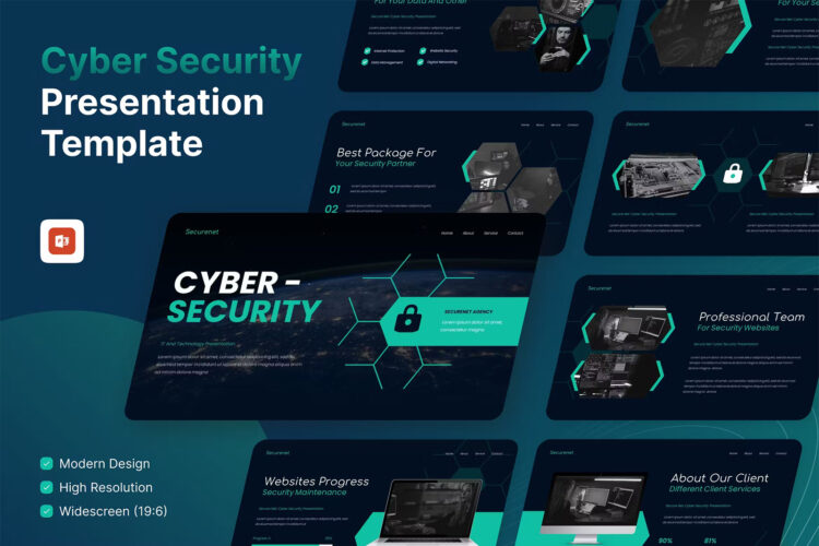 Secure Net – Cyber Security PowerPoint Template 服务器网络安全数据隐私保护技术演示幻灯片ppt模板