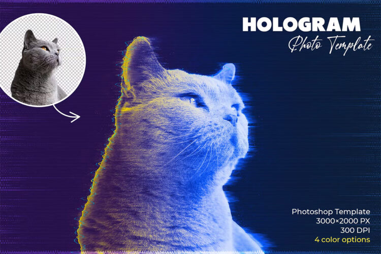 Hologram Photo Template 梦幻迷幻抽象艺术文本图片后期叠加ps特效样机素材模板