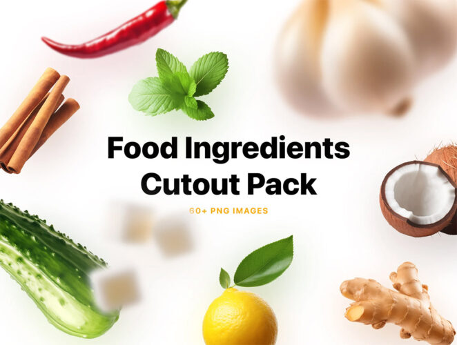 Food Ingredients Cutout Pack  60+高清真实感蔬菜水果食物食品成分配料美食外卖UI设计素材