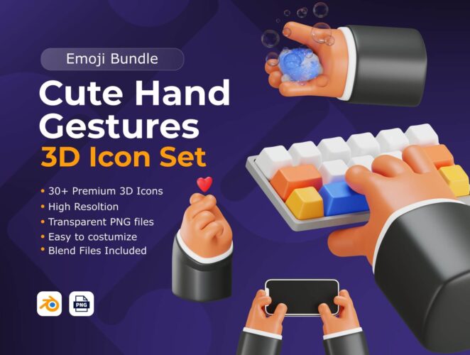 Cute Hand Gestures 3D Icon Set 创意趣味3D立体卡通手指手势动作png免抠图片插图设计素材