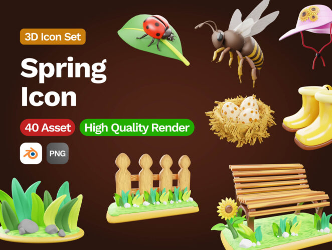 3D Spring Icon  20款趣味卡通春天春季元素3D图标icon设计素材png免抠图片