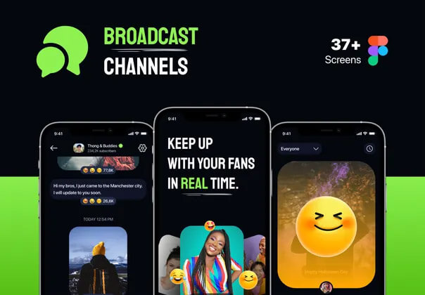 Broadcast Channel App UI Kit Message & Social Media 网络社交产品app界面UI设计素材