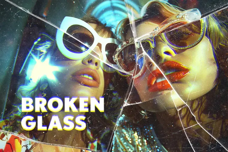 Glass Distortion Photo Effect 玻璃畸变划痕裂痕破碎裂ps特效样机素材模板