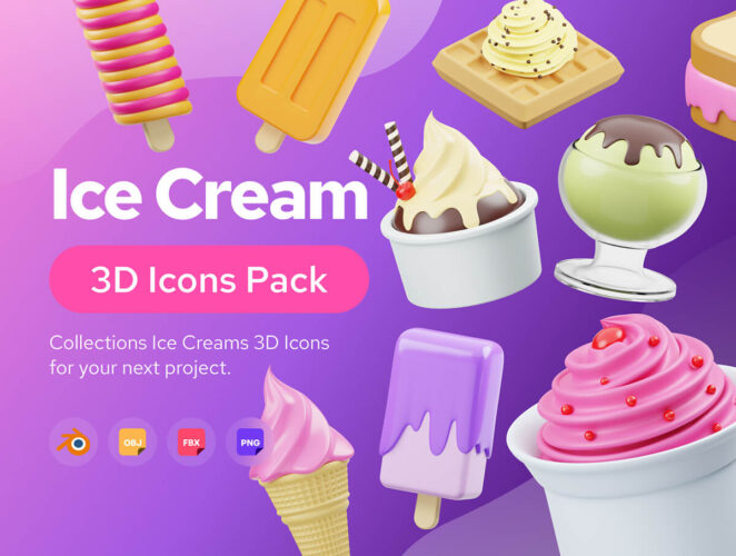 Ice Cream 3D Icon  15款3D卡通冷饮冰淇淋雪糕冰棍甜品蛋筒插图插画png免抠图片素材