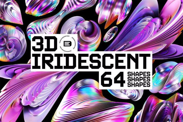 3D Iridescent HD Shapes  64款3D立体未来科幻全息镭射抽象螺旋潮流png免抠高清图片素材