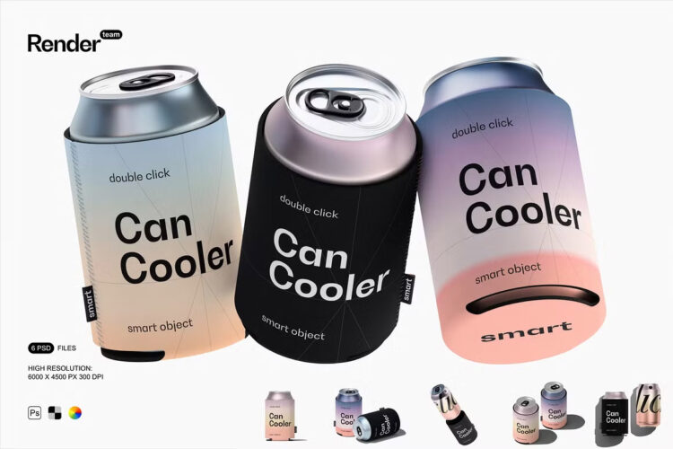 Can Cooler Mockup  6款饮料啤酒易拉罐保温保冷露营杯套文创礼品包装设计ps样机素材