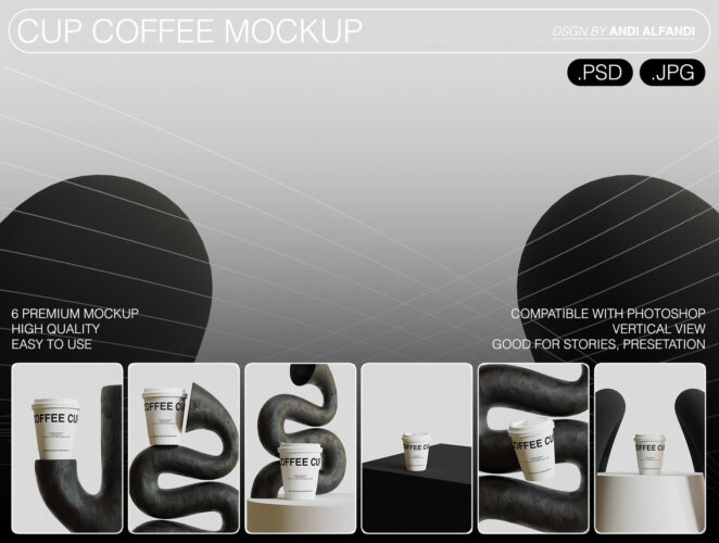 Coffee Cup Mockup Collection  5款一次性咖啡杯热饮奶茶纸杯设计ps样机素材抽象场景展示效果图