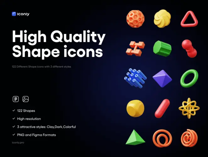 Iconly Pro 3D Shape icons  122款时尚趣味卡通抽象艺术3D立体科幻几何图形webp免抠图片素材