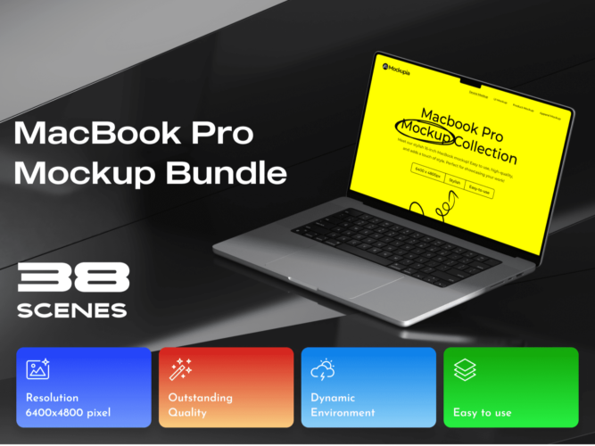 MacBook Pro Mockup Bundle  38款MacBook苹果笔记本电脑ps样机素材工业风作品展示效果图合集