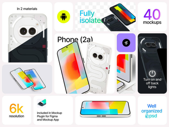 Nothing Phone (2a) Mockups  20款安卓智能手机App应用ui界面设计作品贴图ps样机展示效果图