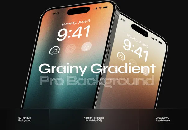 Grainy Gradient Pro Background  50款4K高清复古颗粒噪点酸性渐变科幻手机壁纸背景底纹图片素材