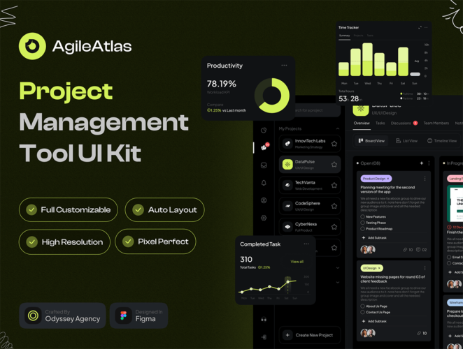 Project Management Tool UI Kit 专业项目业务任务管理列表图表数据分析ui界面设计fig套件模板