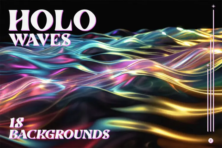 Holo Waves Backgrounds 幻彩折射全息彩虹生动波浪背景图片设计素材