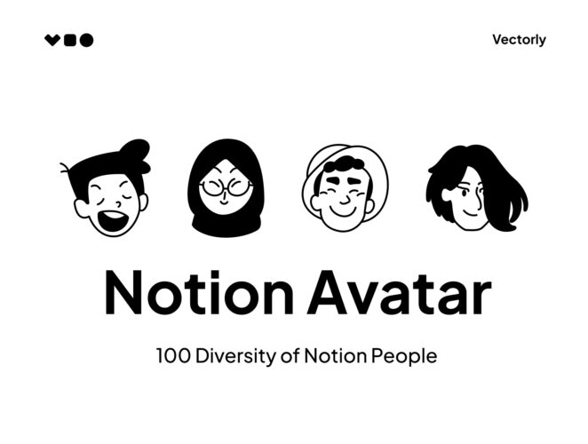 Notion Avatar 100款时尚干净简约概念人物头像矢量插图插画PNG免扣图片素材