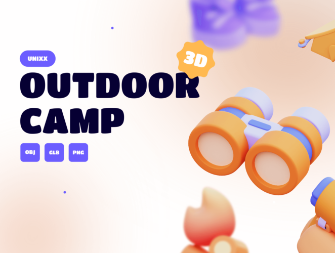 UNIXX – Outdoor Camp Element 3D  20款卡通户外露营元素3D插图插画png免抠图片