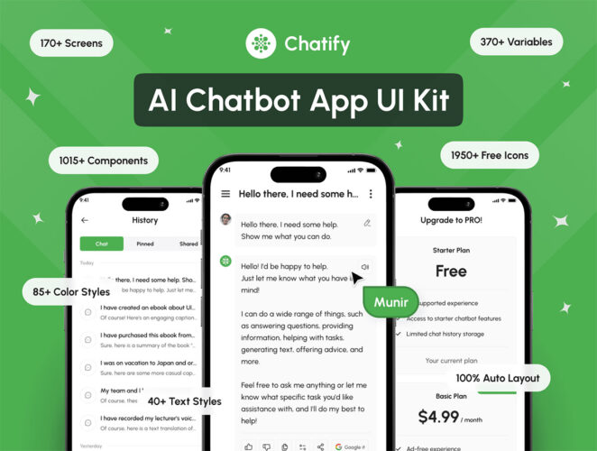 Chatify – AI Chatbot App UI Kit  170屏Ai人工智能聊天机器人app用户界面设计ui套件深浅双模板