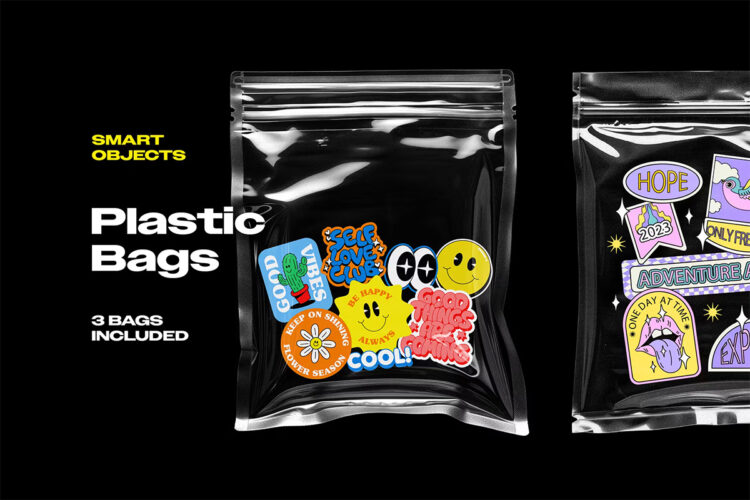 Plastic Bags Mockup 透明塑料塑封包装袋模型展示设计贴图ps样机素材