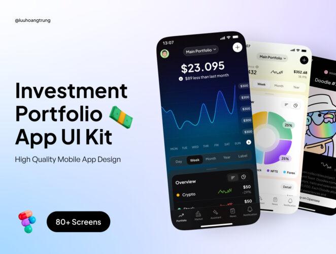 Investment Portfolio App UI Kit  80多屏移动在线股票投资金融理财app设计用户界面ui套件模板