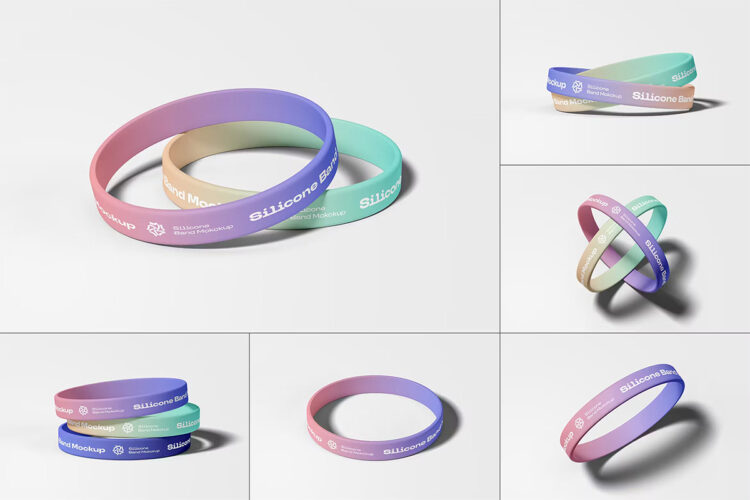 Silicone-Band-Mockup  6款时尚篮球运动健身硅胶腕带手环配饰设计ps样机素材展示效果图