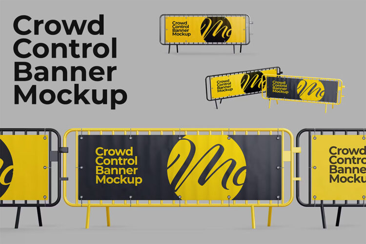 Crowd Control Banner Mockup Set 人群阻隔铁马护栏围栏banner广告模型展示设计贴图ps样机素材