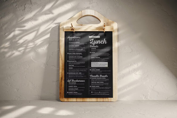 Cutting Board Menu Mockup 咖啡餐饮店酒吧木板食谱饮料菜单模型展示设计贴图ps样机素材