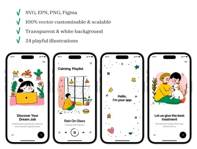 Joyous Journeys Illustration Pack  24幅欢乐旅程休闲娱乐人物矢量插画图片