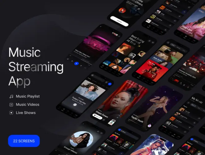 Music Streaming App 音乐播放手机app界面ui设计figma素材