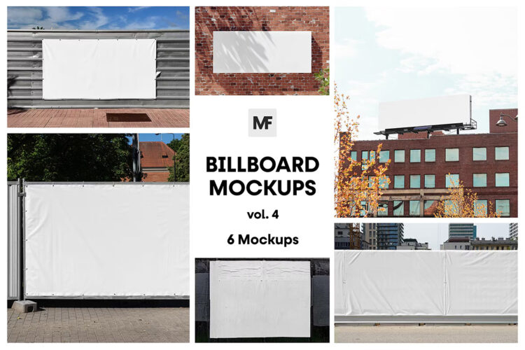 Commercial Billboard Mockups vol.4 户外墙面楼顶海报banner广告牌模型展示设计贴图ps样机素材