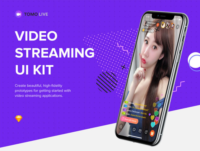 TOMO Video Live-streaming app UI Kit  20张在线社交直播应用免费app界面ui设计百度云盘免费下载