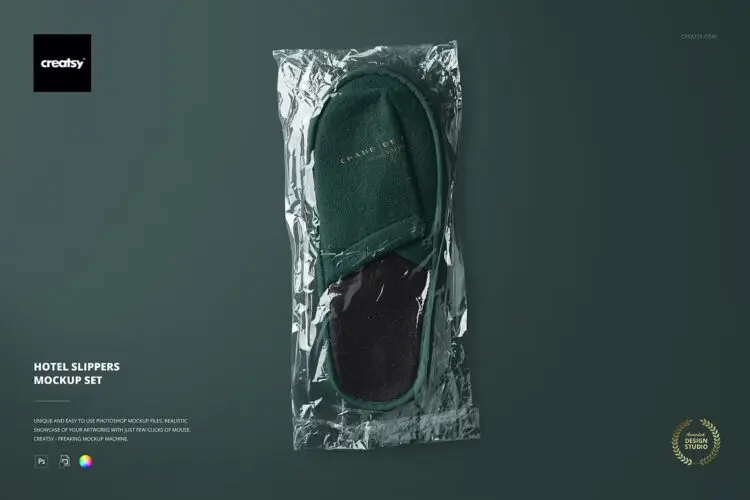 Hotel Slippers Mockup Set 4款酒店用品宾馆居家一次性拖鞋包装设计ps样机素材展示效果图