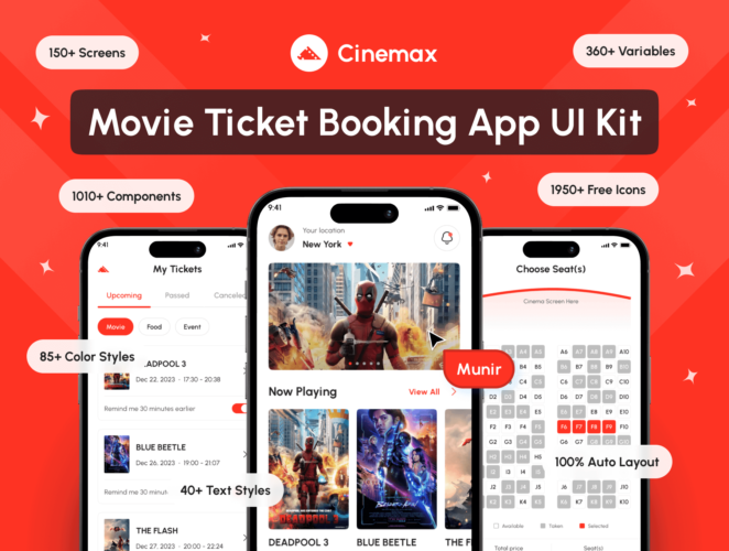 Cinemax – Movie Ticket Booking App UI Kit 优秀电影票预订应用程序 UI 套件app界面ui设计